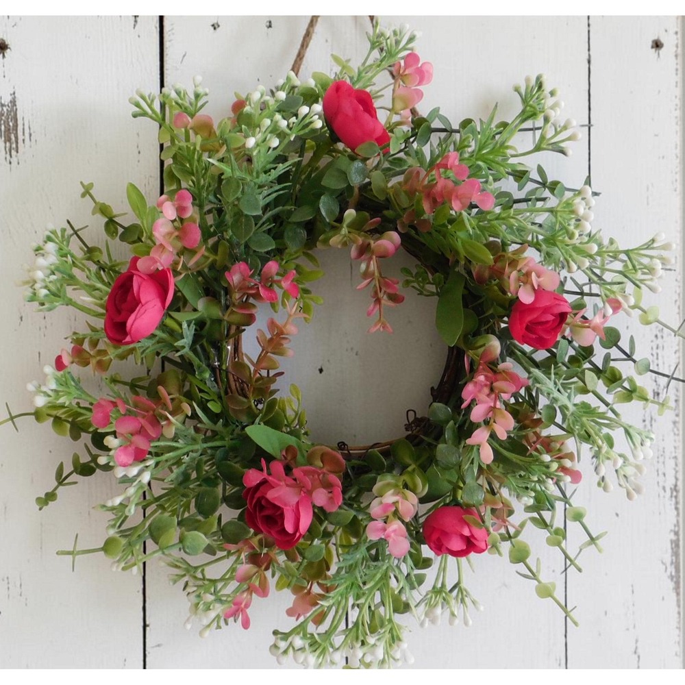 Pink Floral Mini Wreath, Candle Ring, Cottagecore,Farmhouse, Spring Summer small